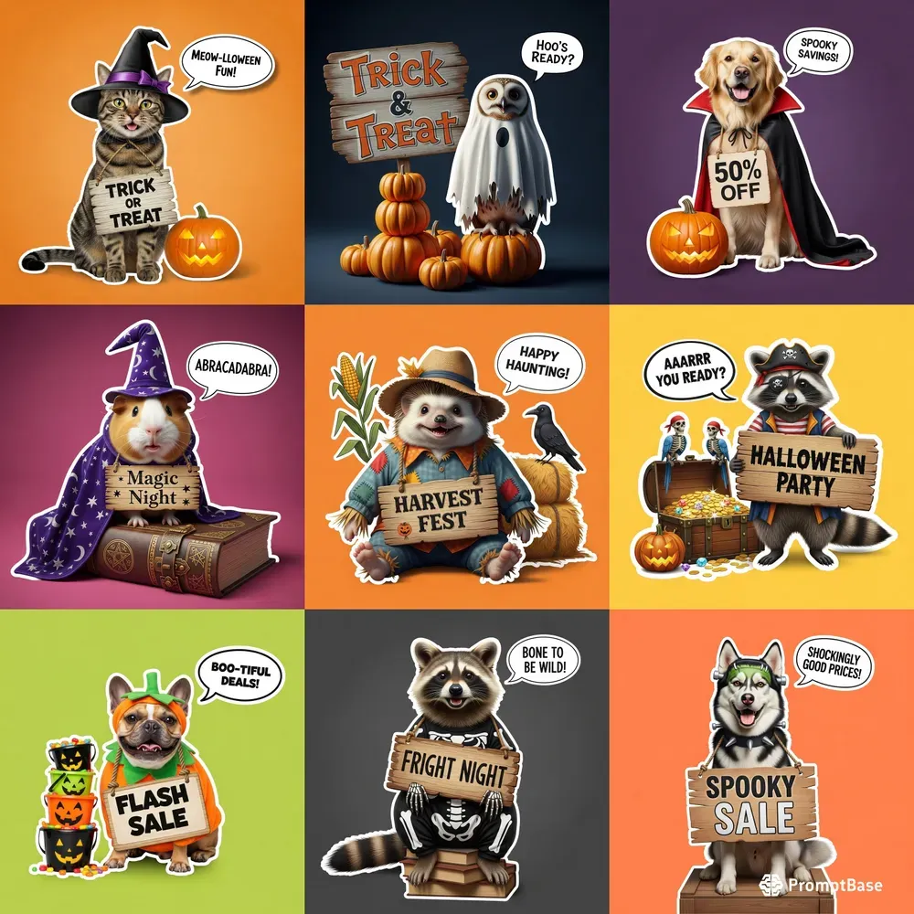 Spooky Animal Portraits Hanging Signs