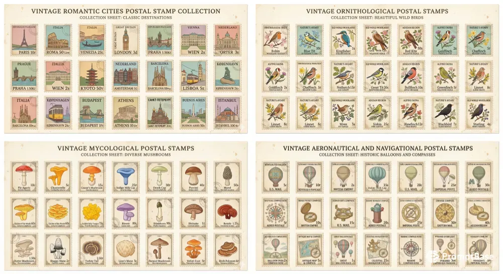 Vintage Postal Stamp Collection Sheets