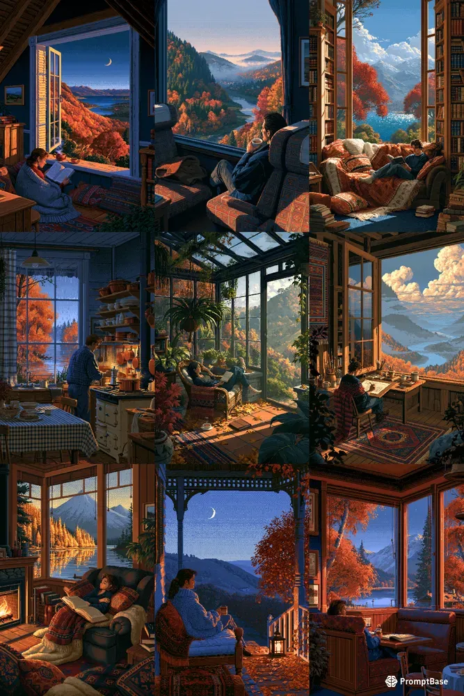 Cozy Retro Pixel Autumn Scenes