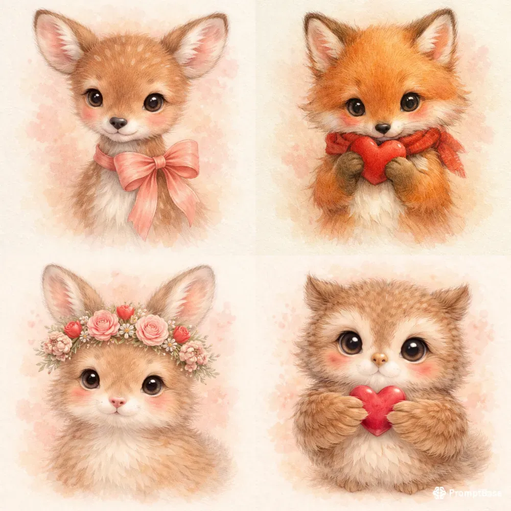 Woodland Valentine Animal Portraits