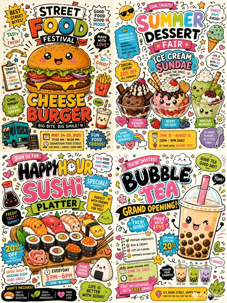 Cute Food Doodle Ad Posters