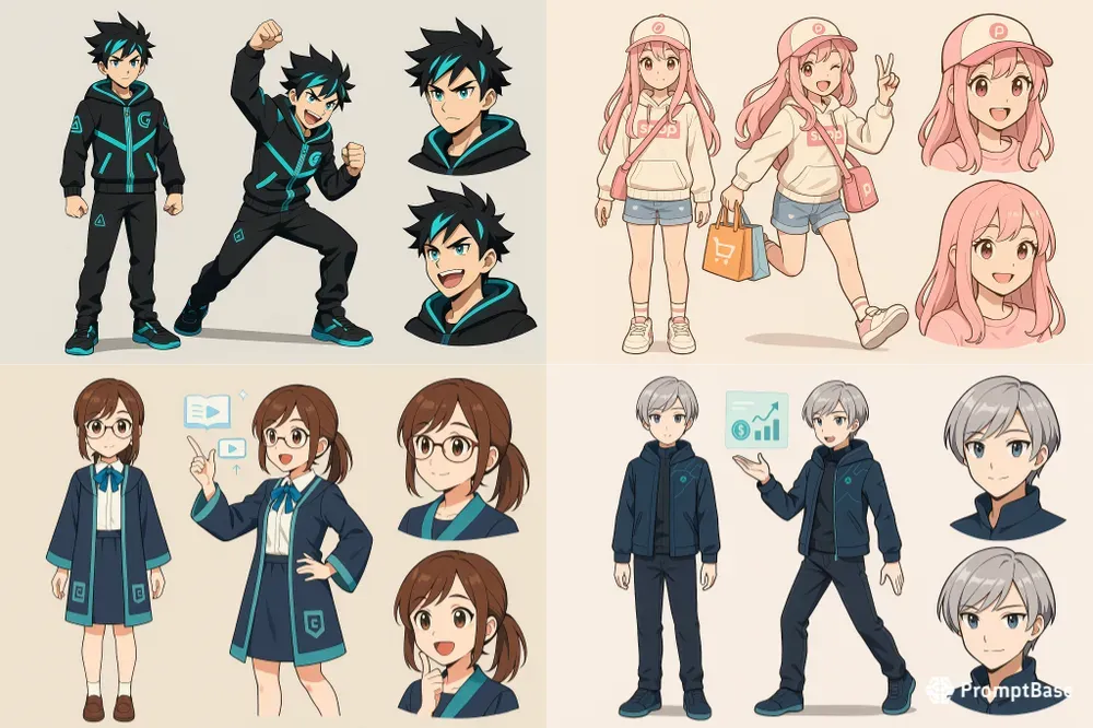 anime-mascot-character-pose-sheets-chatgpt-image-prompt-promptbase