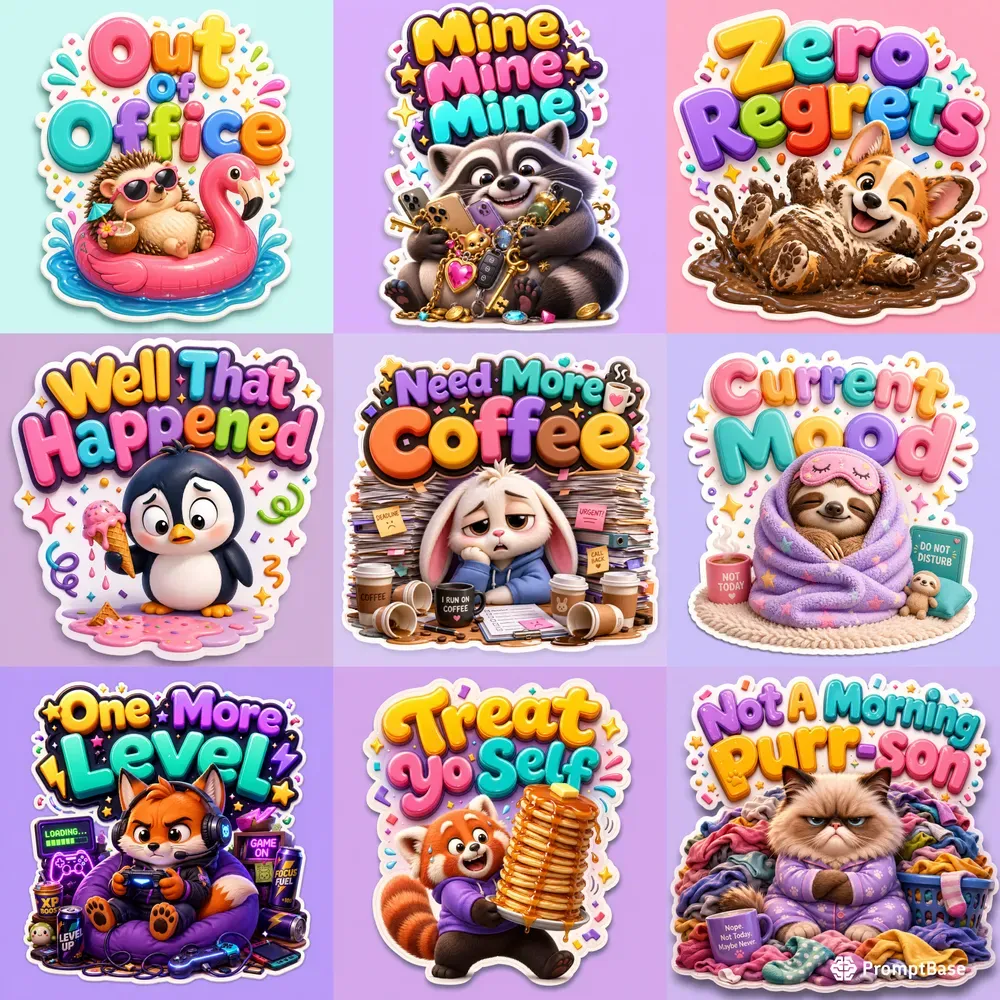3D Kawaii Relatable Animal Quote Designs