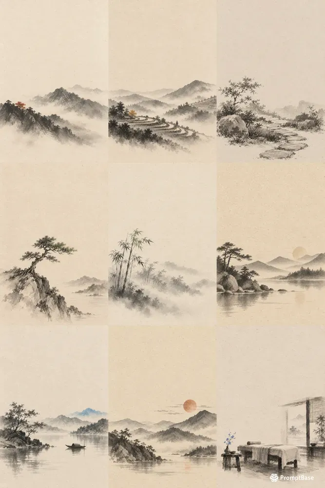 Japandi Ink Landscape Art Prints