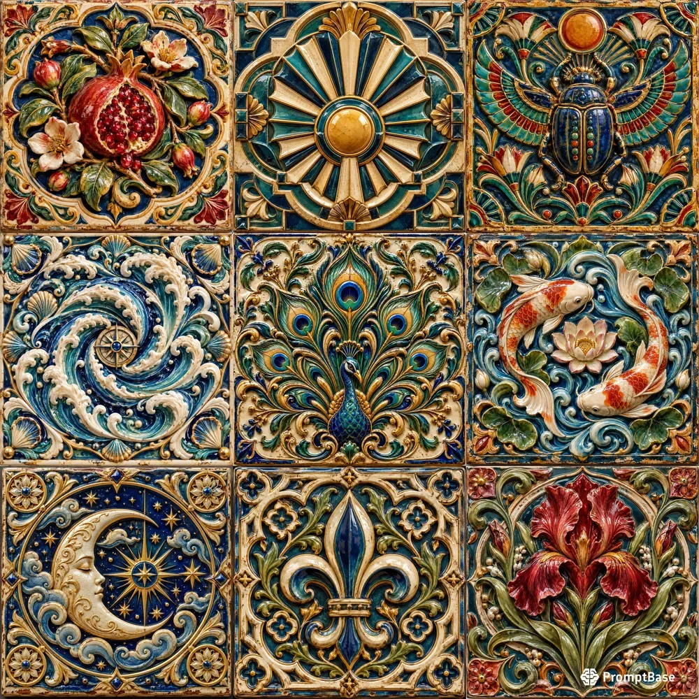 Ornate Glazed Relief Tiles