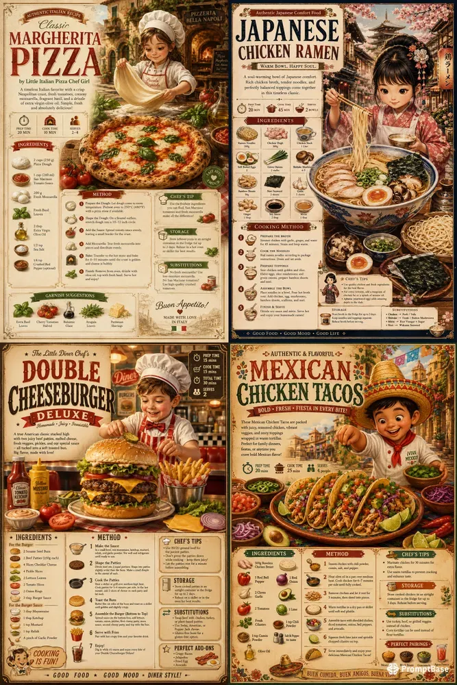 Vintage Kids Food Infographic Posters