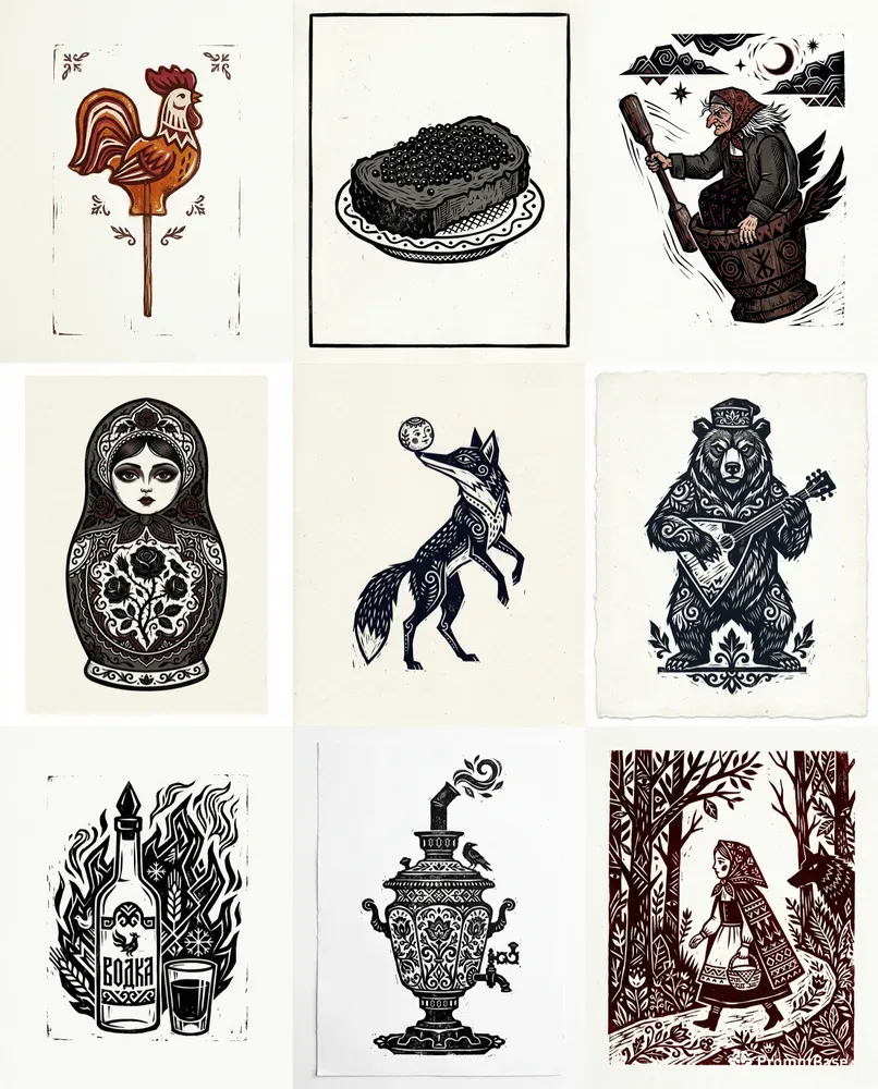 Dark Folklore Linocut Art Postcards