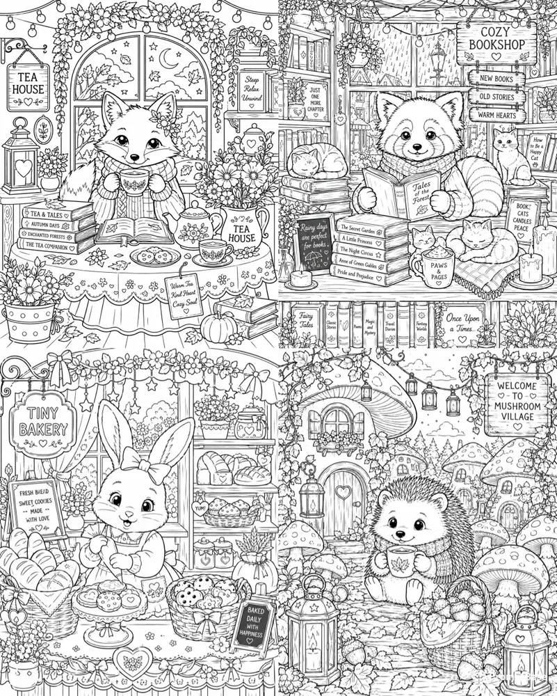 Cozy Fantasy Animal Coloring Pages