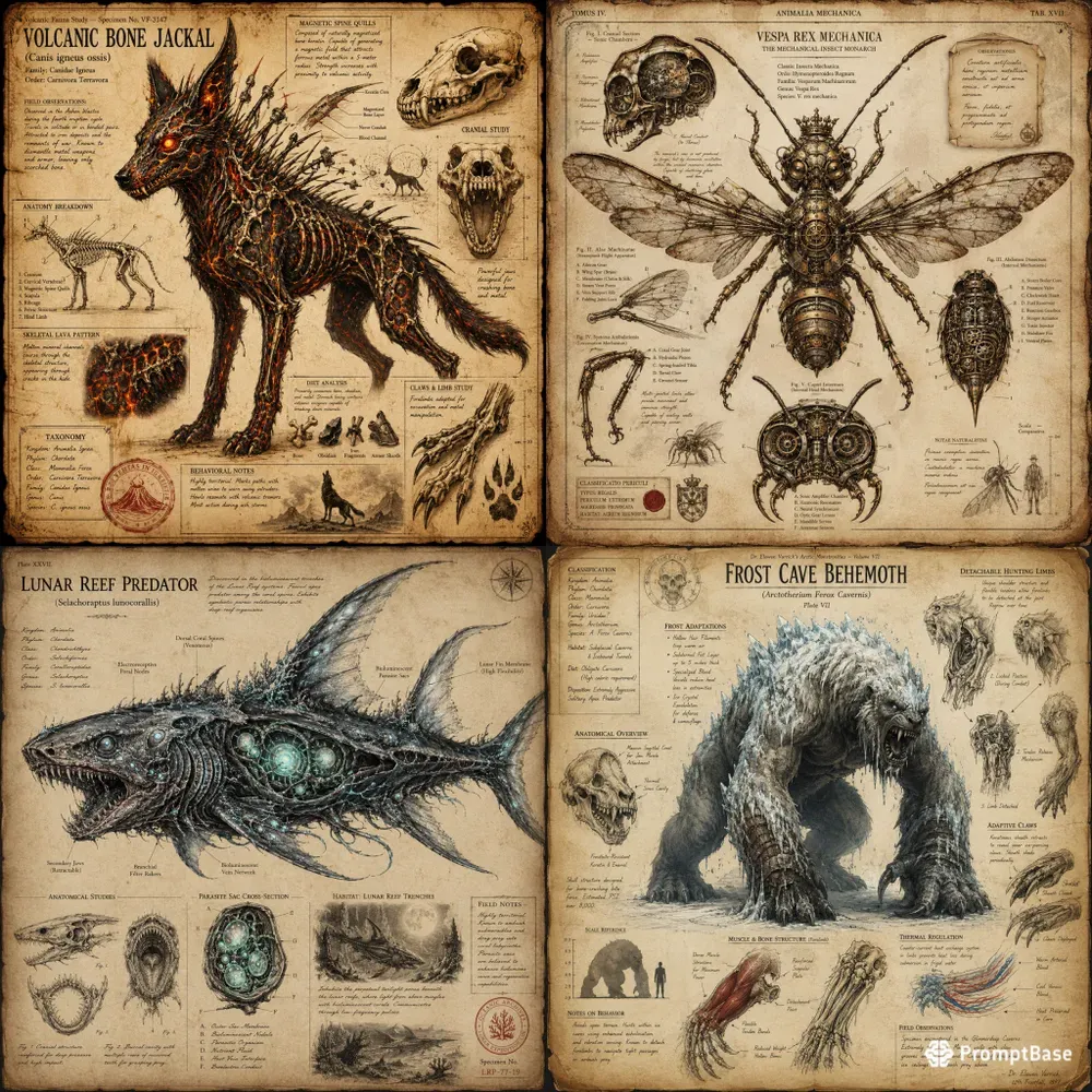 Vintage Cryptid Anatomy Posters