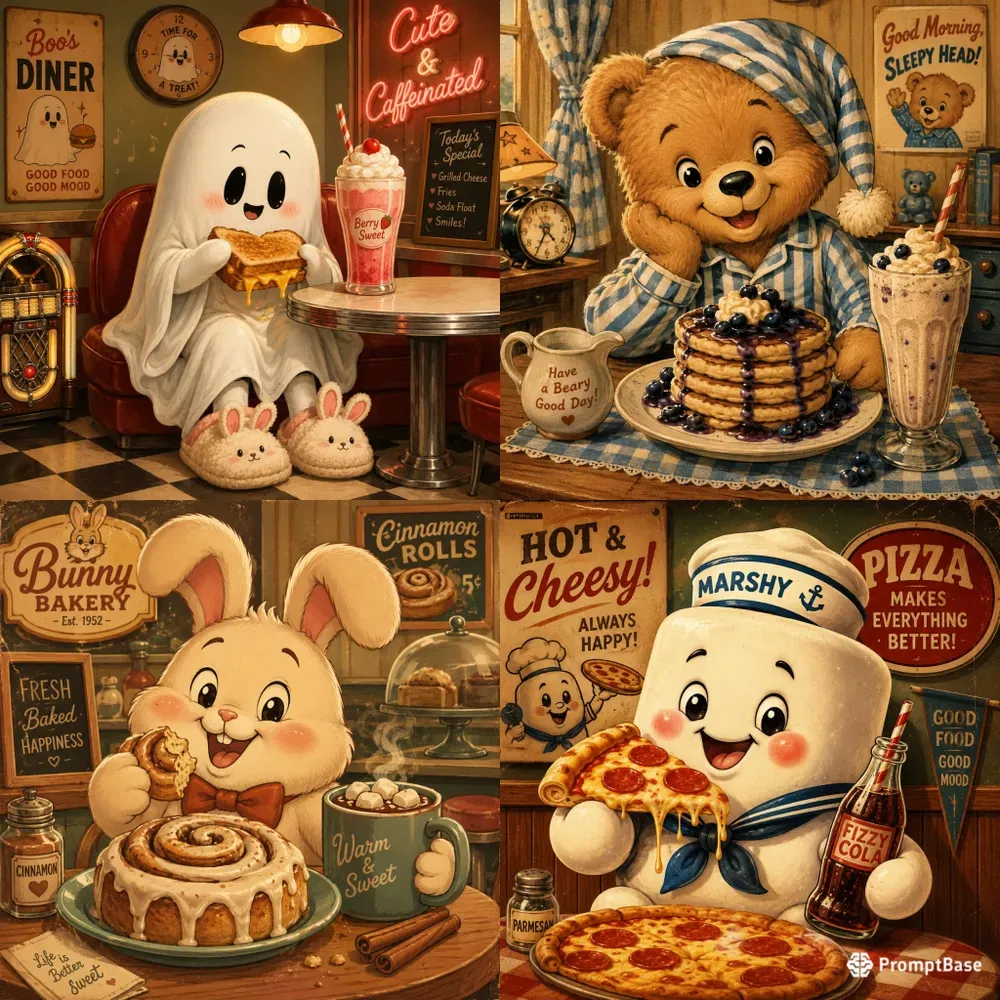 Retro Kawaii Snack Mascot Designs