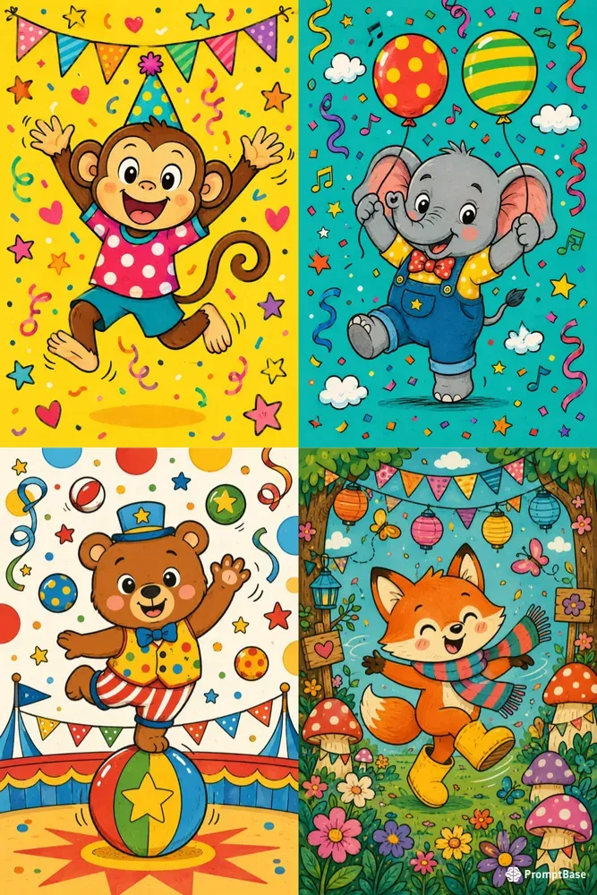 Playful Celebration Cartoon Art