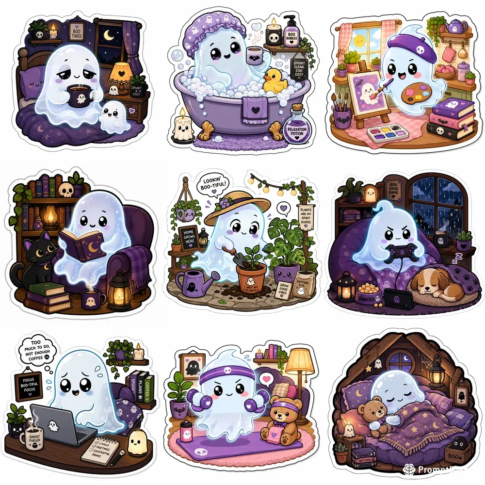 Cute Ghost Sticker Packs Kawaii Halloween