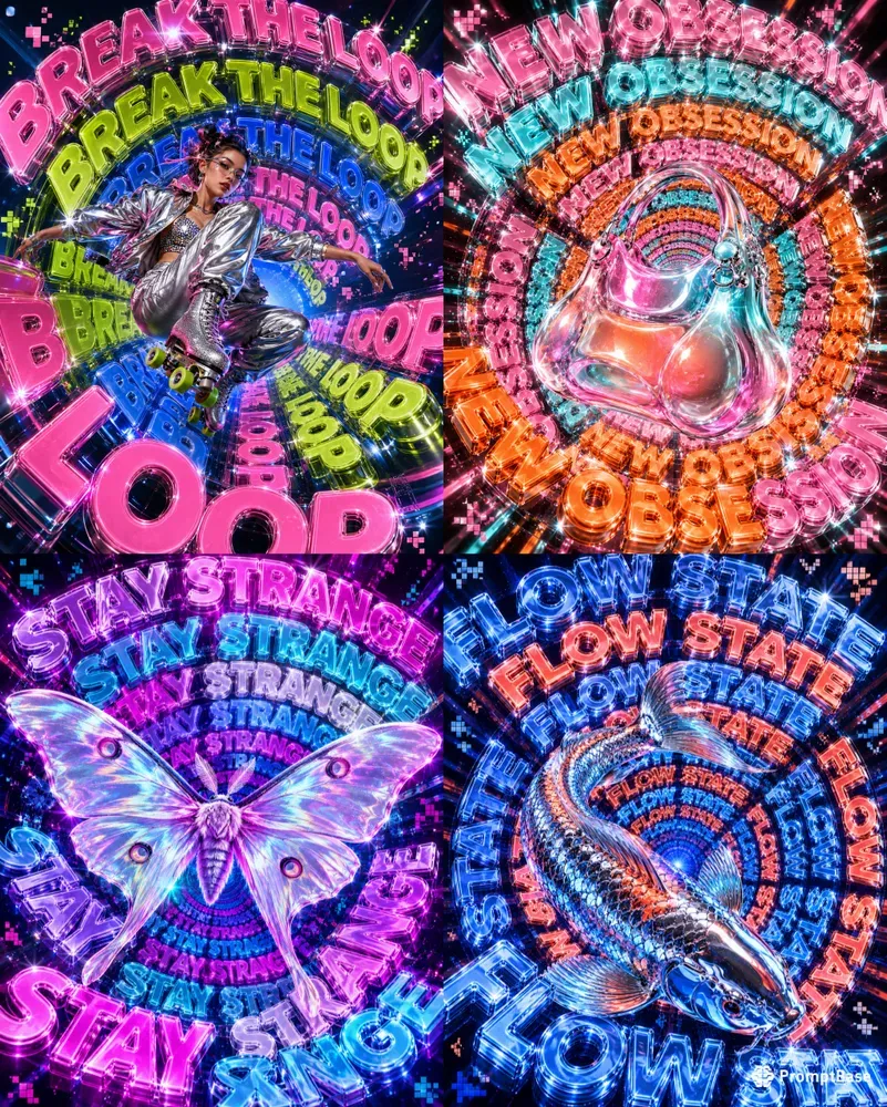 Y2k 3D Type Portal Posters