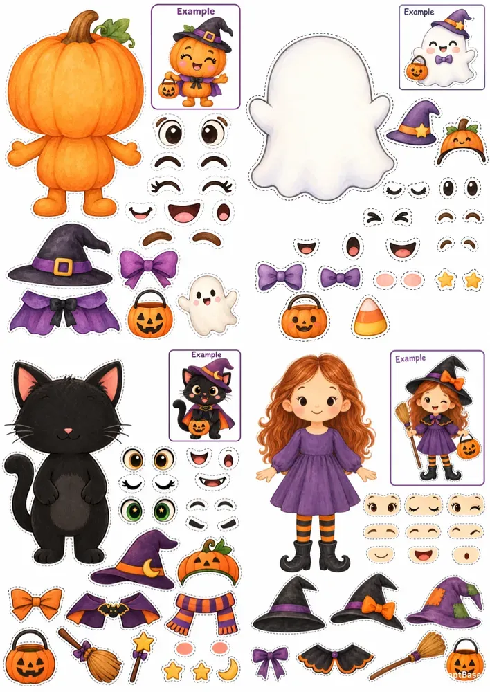 Halloween Cut Paste Character Kits