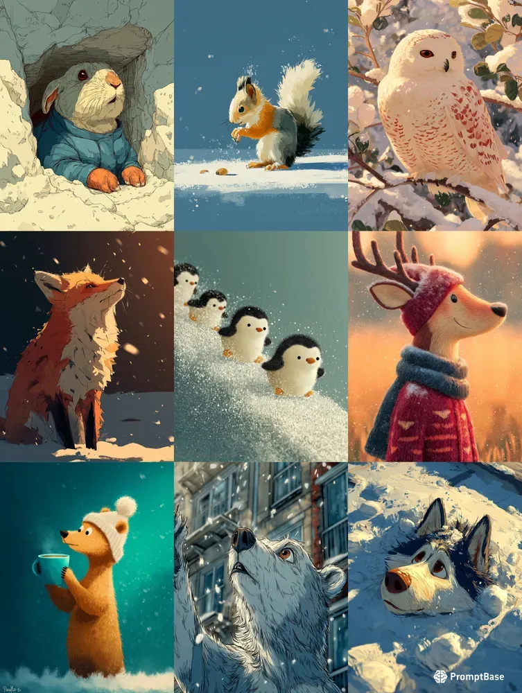 Snowday Animals Digital Art