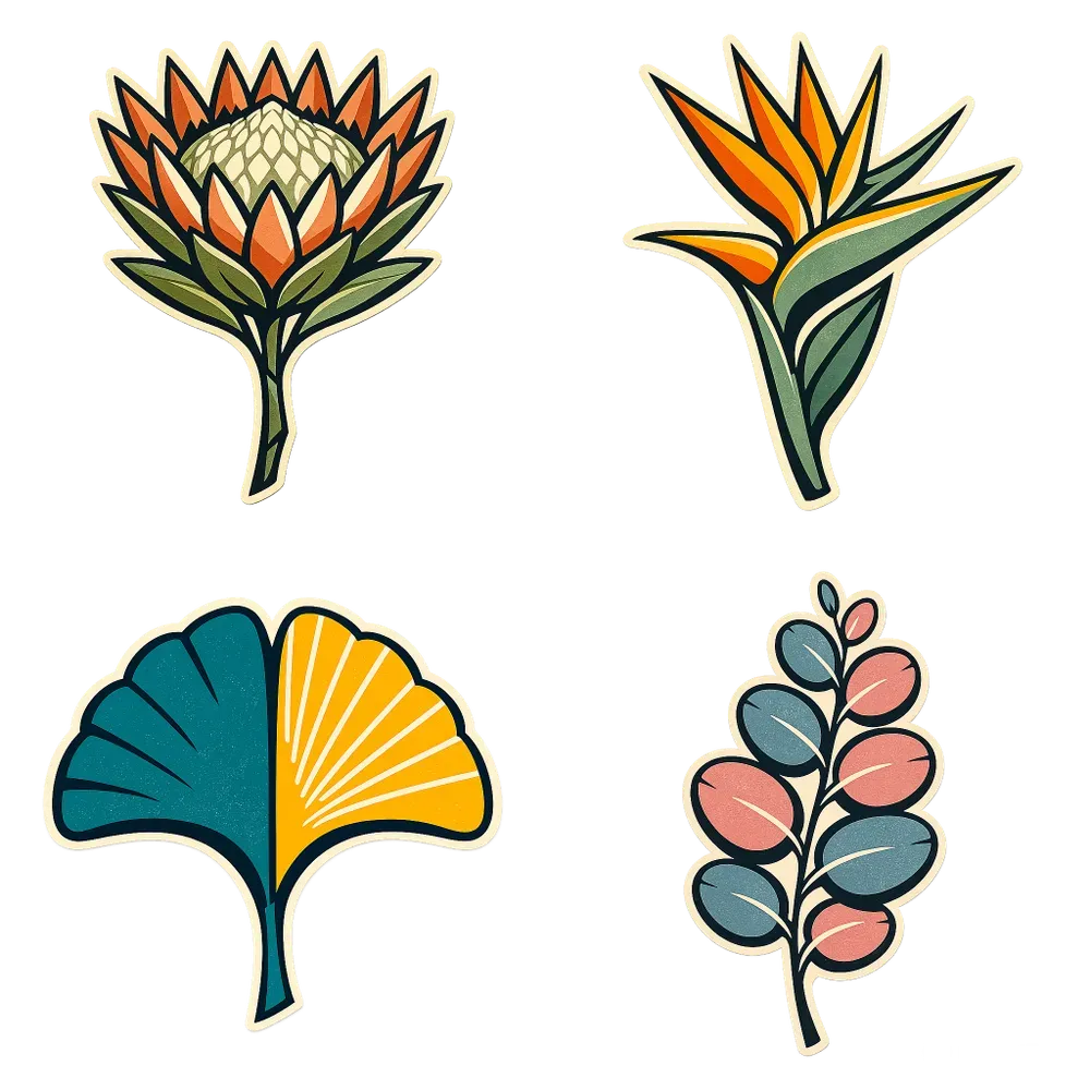 Retro Mcm Botanical Sticker Cliparts