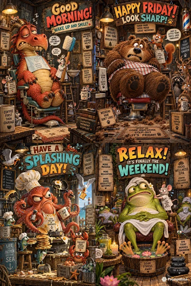 Whimsical Cartoon Greeting Posters