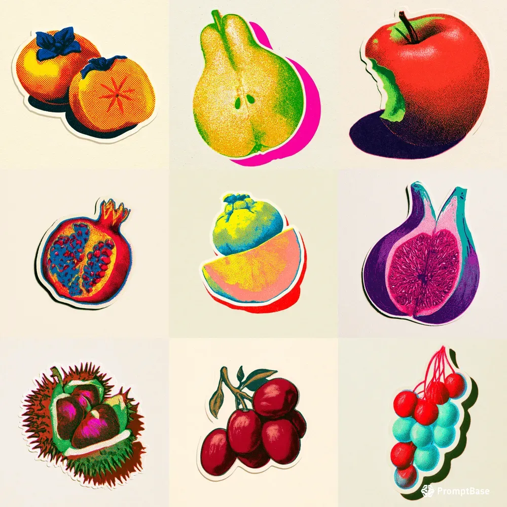 Retro Risograph Autumn Fruit Stickers