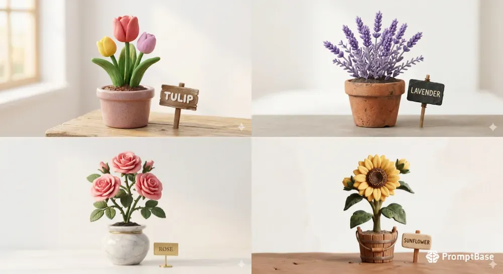3D Clay Flowers With Custom Nameplates