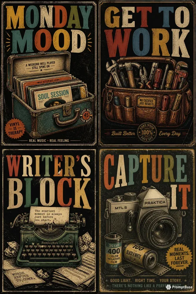 Vintage Distressed Object Poster Makers