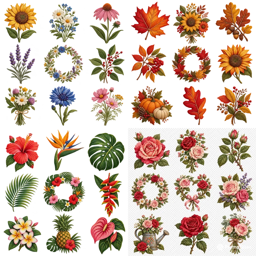 Handembroidered Botanical Cliparts