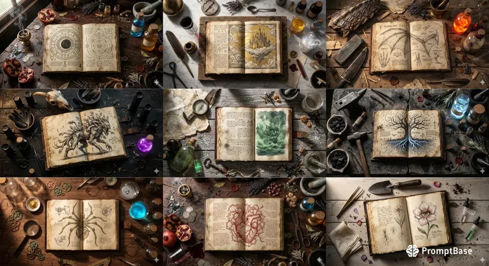 The Alchemists Grimoire Flatlays