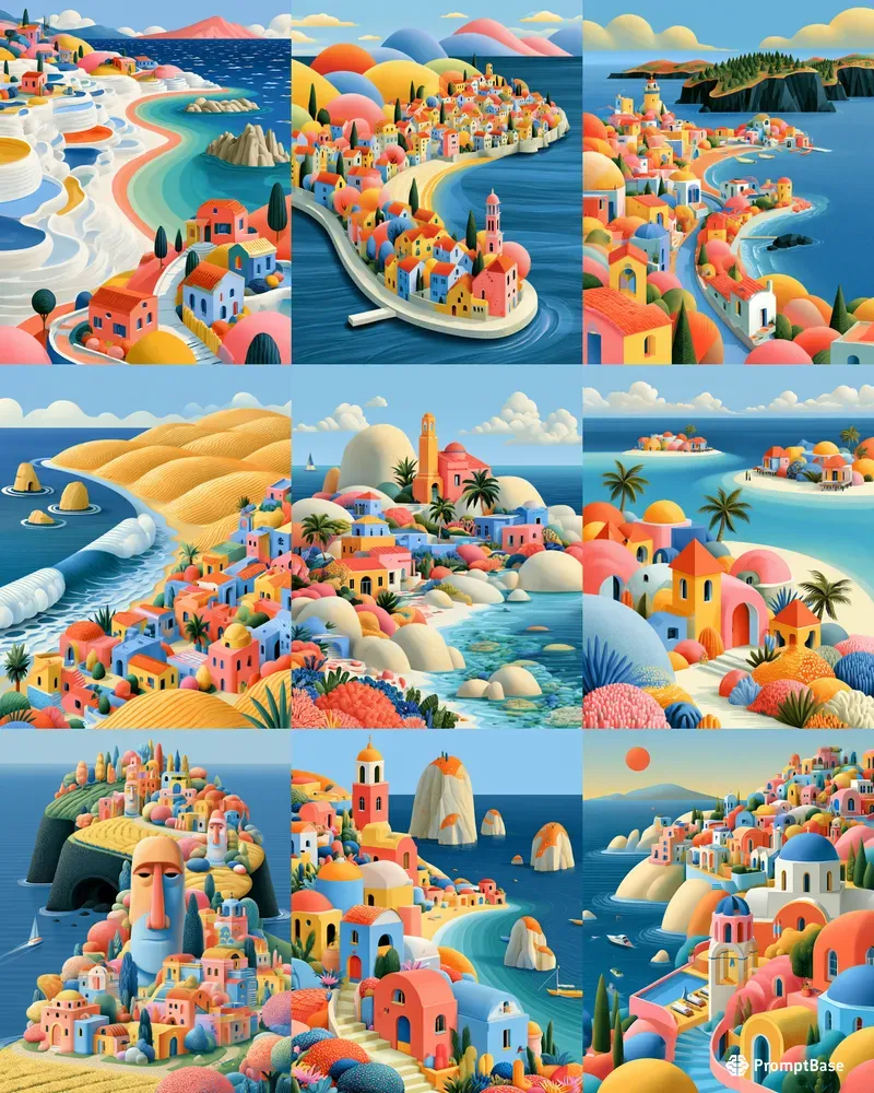 Colorful Seaside Mediterranean Wall Art