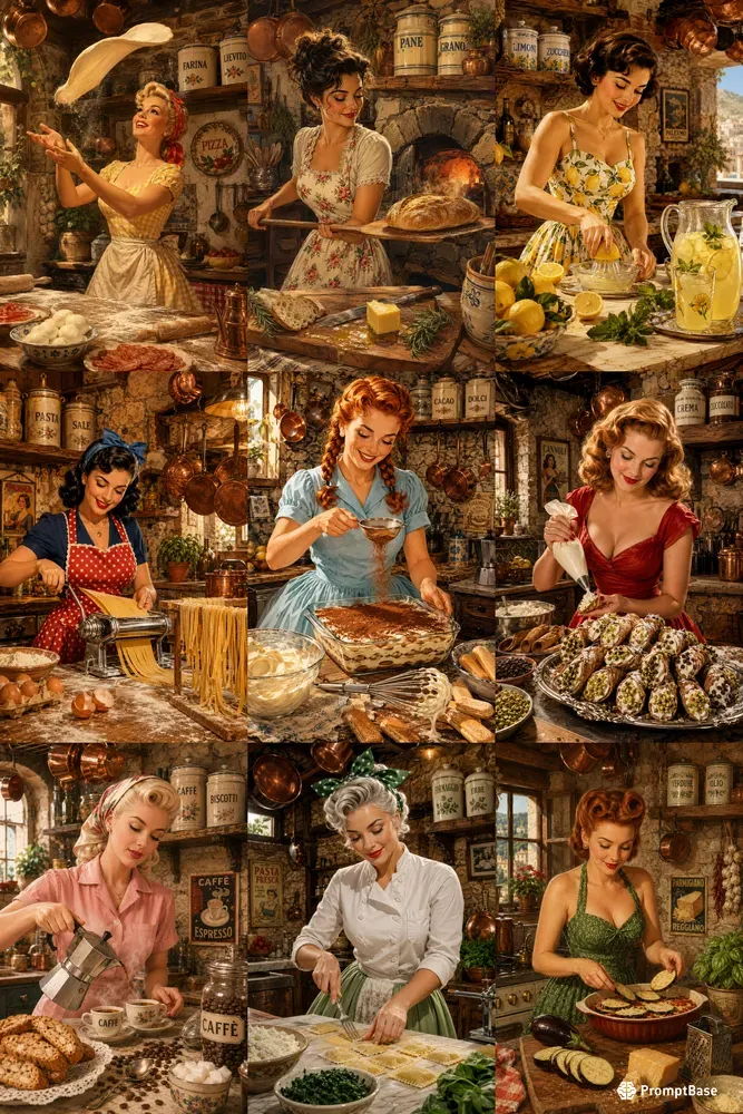 Dynamic Retro Italian Kitchen Pin Ups