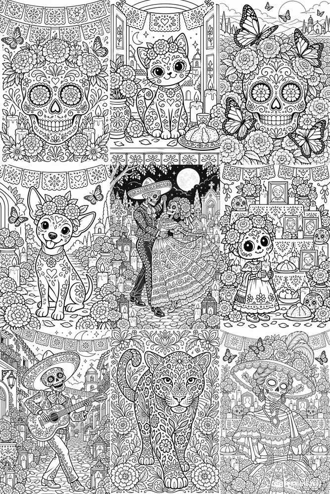 Mexican Dia De Los Muertos Coloring Books