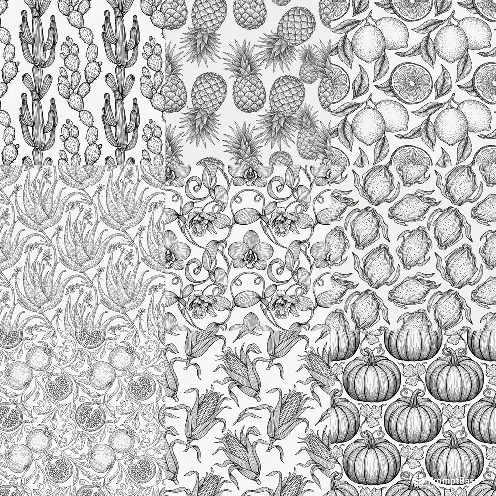 Monochrome Engraved Seamless Patterns