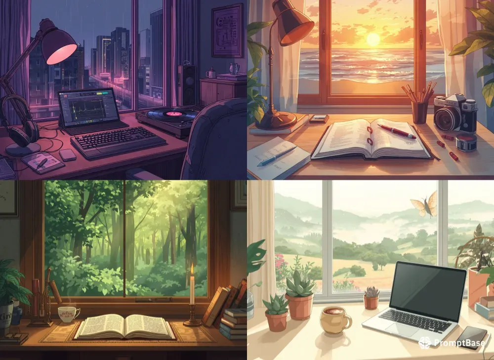 Aesthetic Lofi Desk Study Scenes