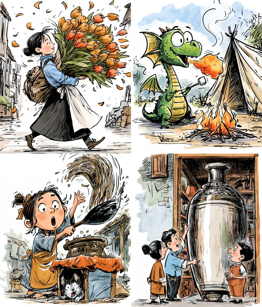 Whimsical Ink Storybook Scenes