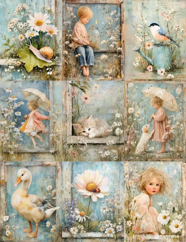 Rainy Day Spring Junk Journal Print Art