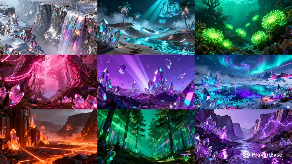 Ultra Neon Surreal Crystal Landscapes
