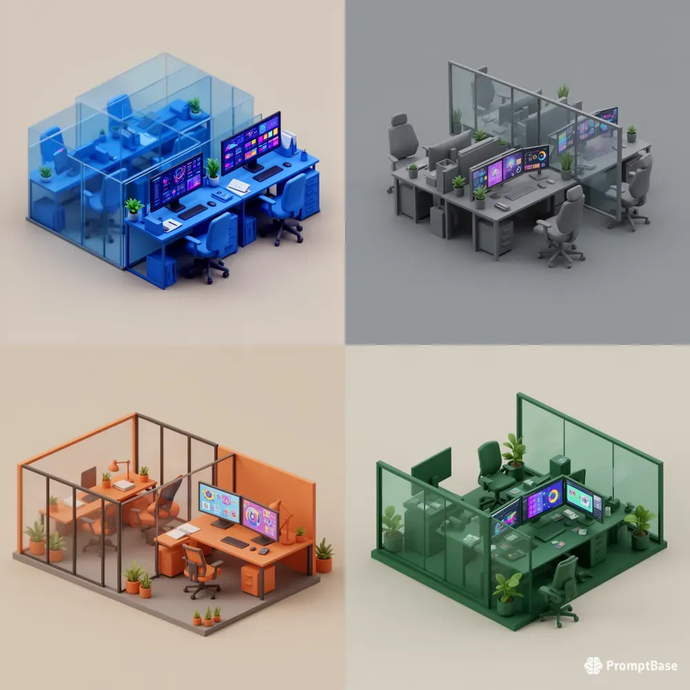 3D Isometric Startup Workspace Vectors
