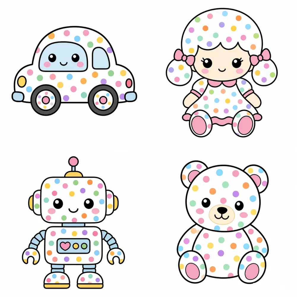 Kawaii Pastel Dots Characters