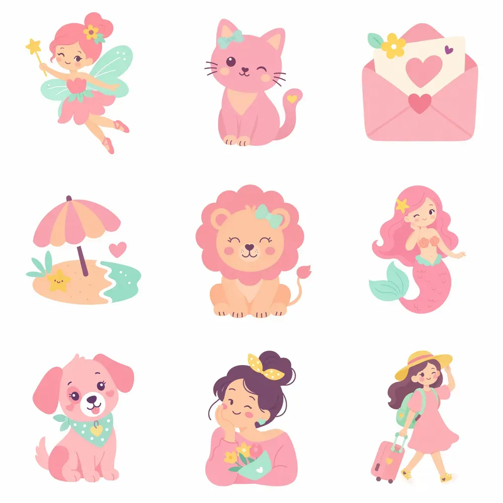 Feminine Flat Icons In Simple Words