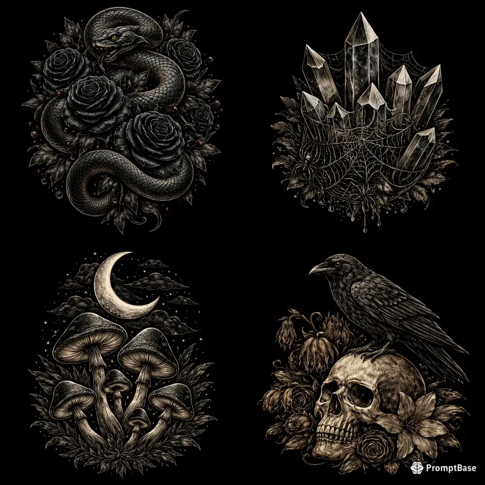 Dark Botanical Gothic Sticker Art
