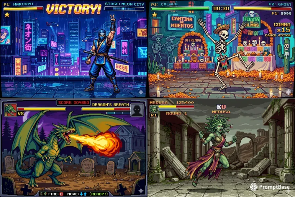 90s Arcade Fighter Pro Pixel Sprite Kits