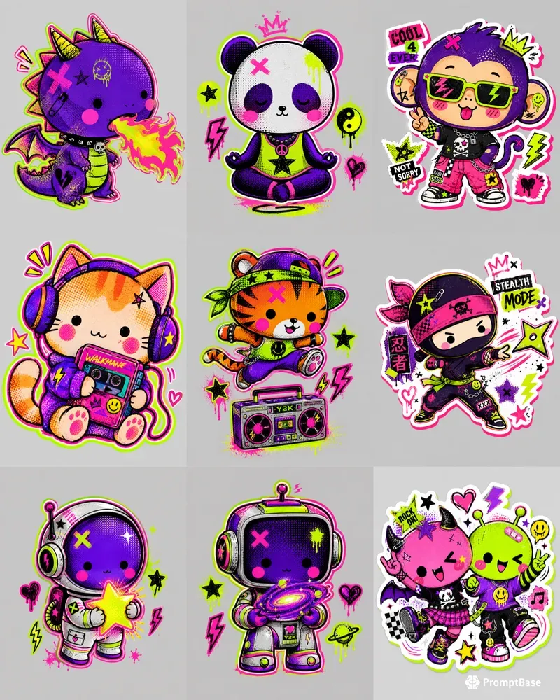 Neon Retro Collage Punk Stickers