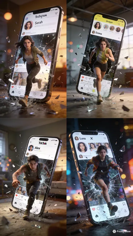 People Emerging From Social Media Phones