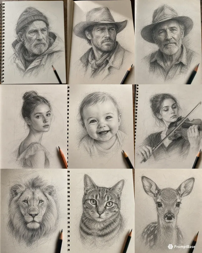 Handdrawn Pencil Sketch Portraits