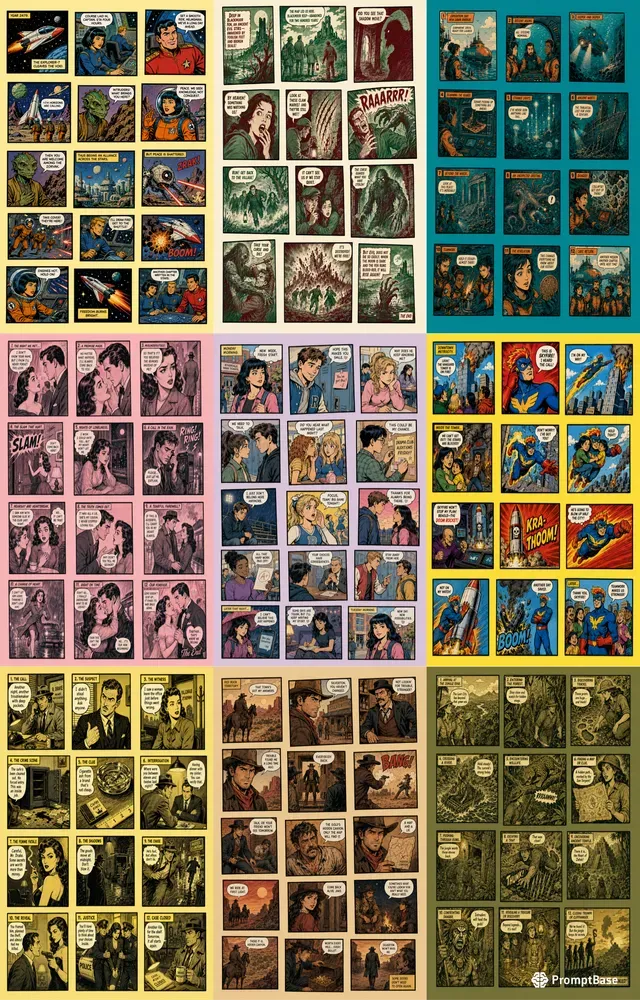 Retro Comic Panel Cutout Pages