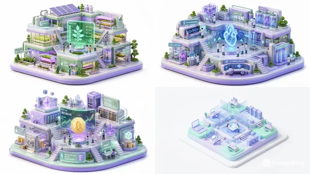 3D Isometric Pastel Microworlds