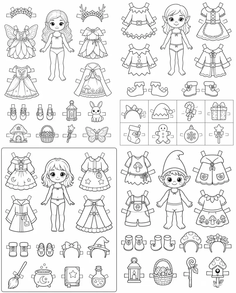 Storybook Dressup Paper Doll Colorings
