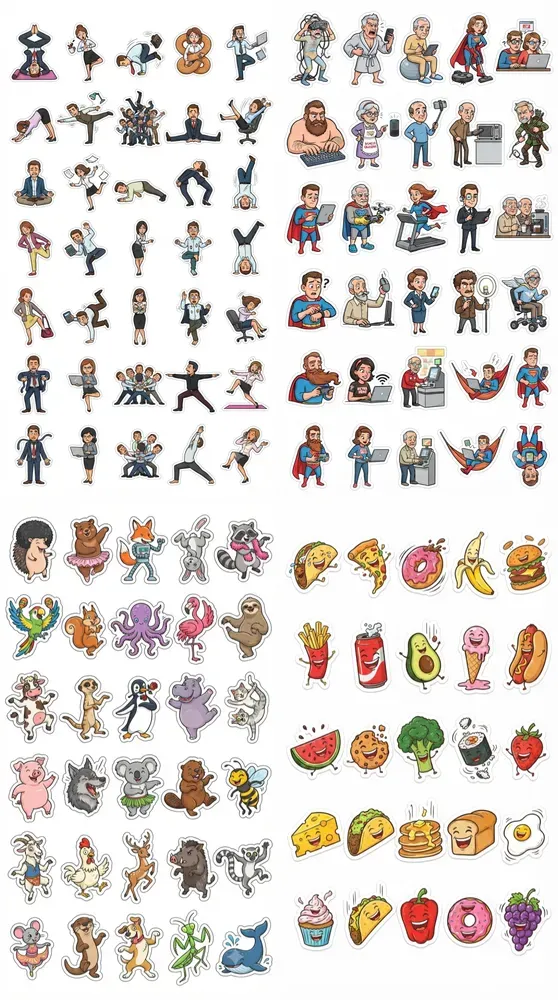 Funny Caricature Sticker Sheet Bundles