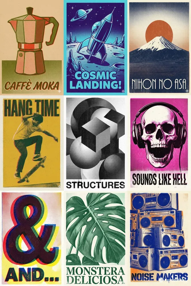 Vintage Risograph Halftone Posters