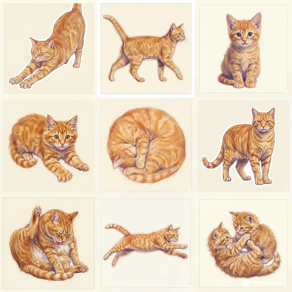 Ginger Cat Pastel Illustration Art