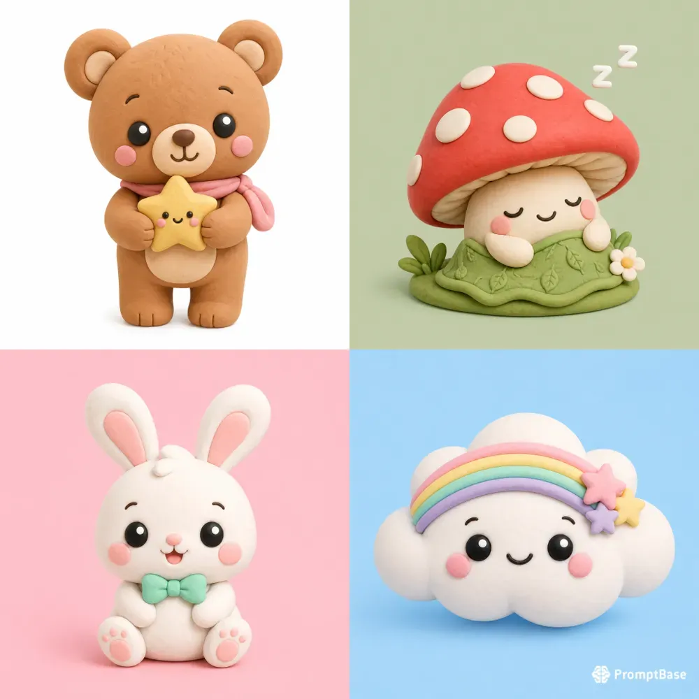 Kawaii 3D Claymation Sticker Cliparts