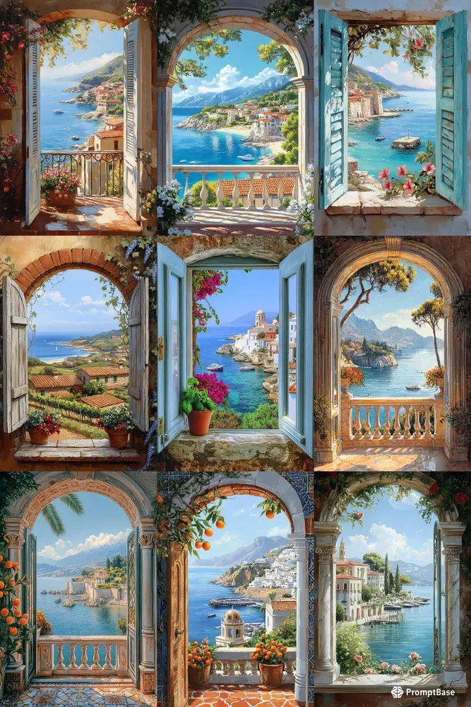 Open Window Mediterranean Coastal Art